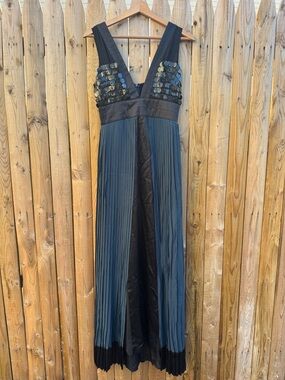 Just Cavalli Black Pleated Maxi Dress with Sequin Bodice